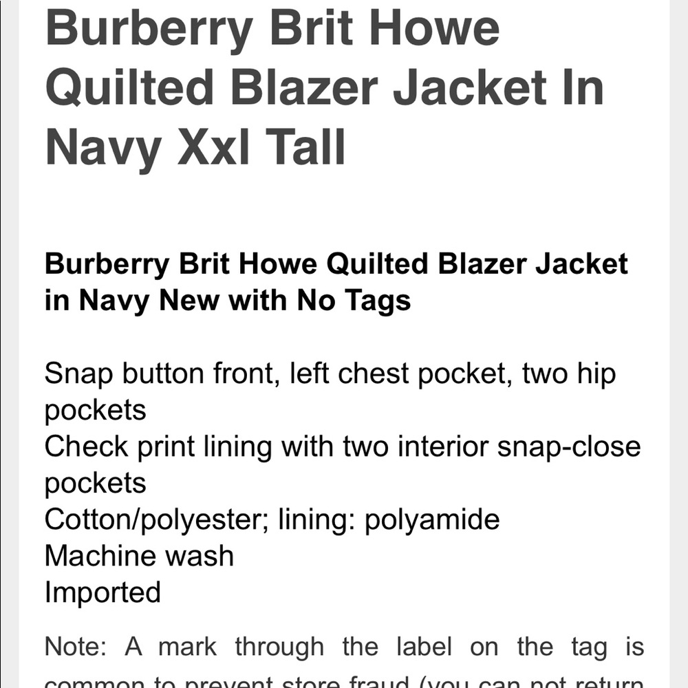 Burberry Brit Howe Men’s Qulited Coat Navy - Picture 4 of 4